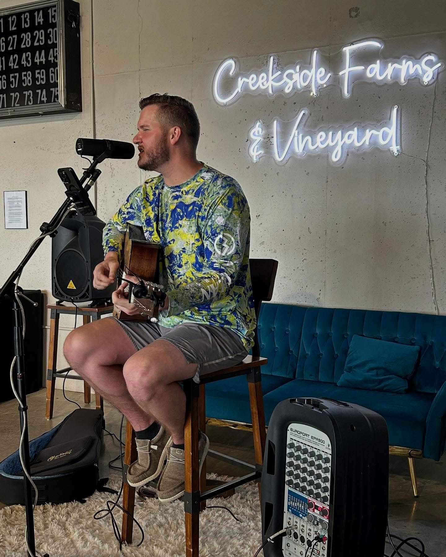Daniel singing at Creekside Farms & Vineyard